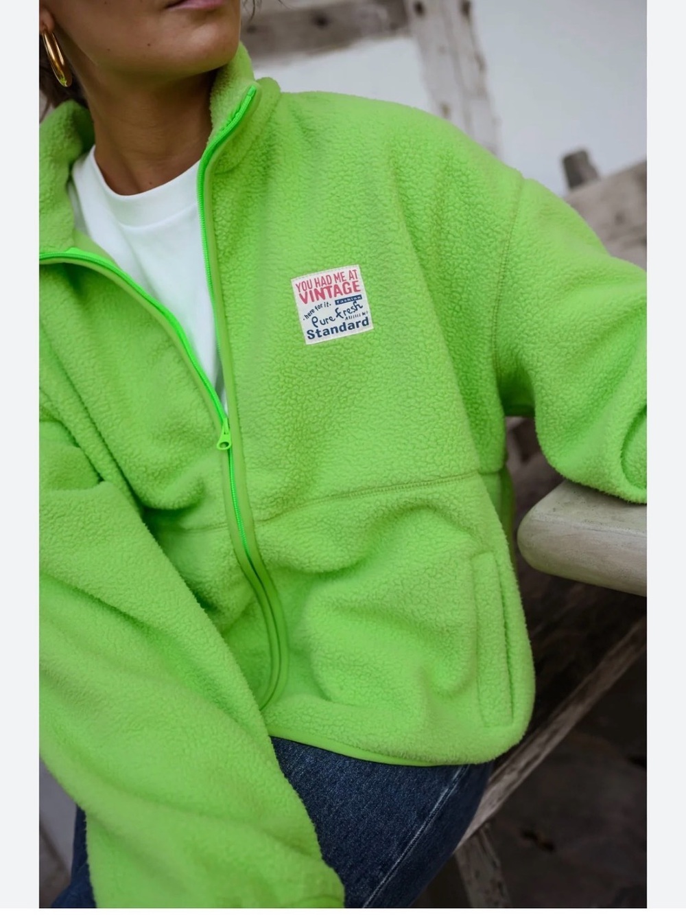 Vintage Lime Green Fleece Jacket